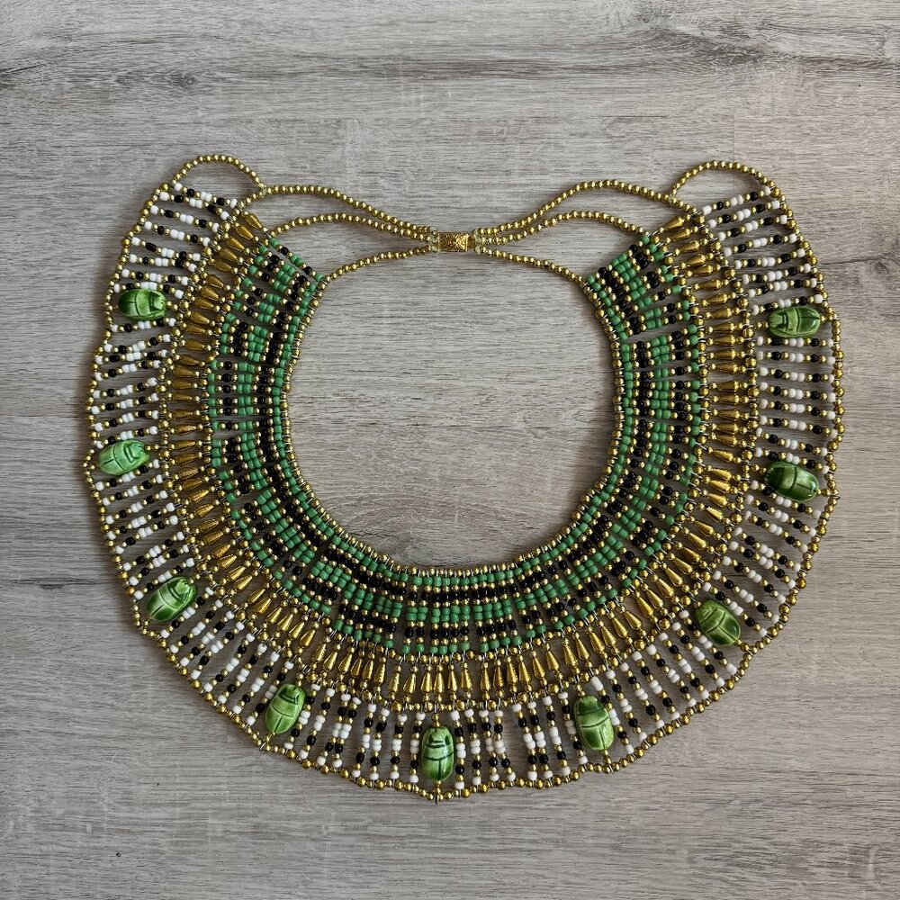 Egyptian Cleopatra Style Collar Necklace with 9 Scarabs, Costume Accessories
